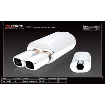 Oval Muffler XForce with Twin Square Tip  6″ x 9″ Inlet 2.25″