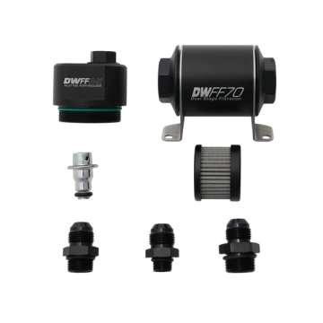 DWFFR-X 70mm Billet Fuel Filter Regulator 10 Micron with 8AN Fittings DeatschWerks