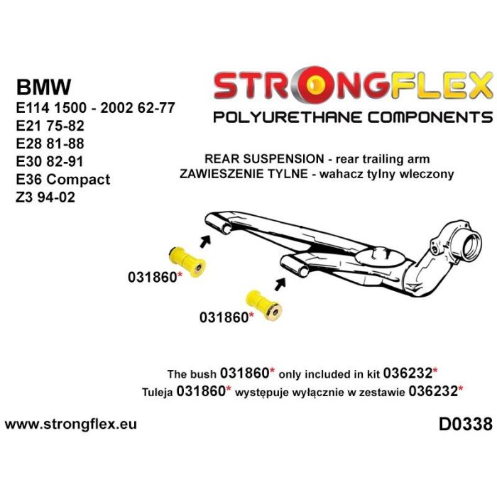 036232A: Zestaw niecentrycznych tulei wahaczy tylnych SPORT BMW