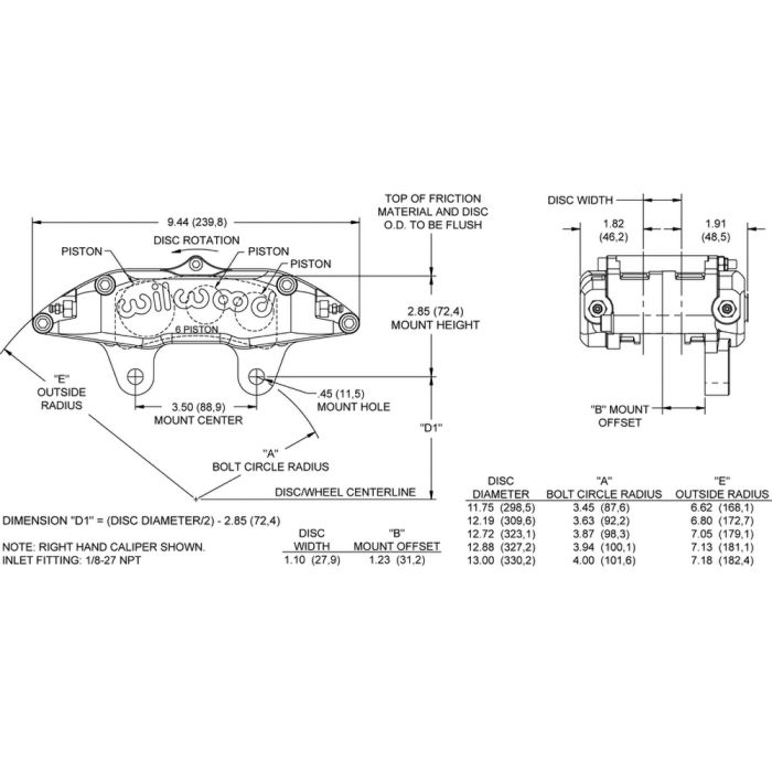 Wilwood 120-13383 Billet Narrow Superlite Lug Mount Caliper Left 6 Pistons Red