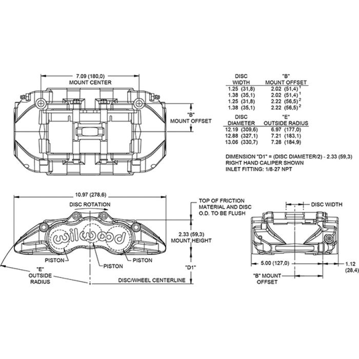 Wilwood 120-15779 AV6R Radial Mount Caliper Left 6 Pistons