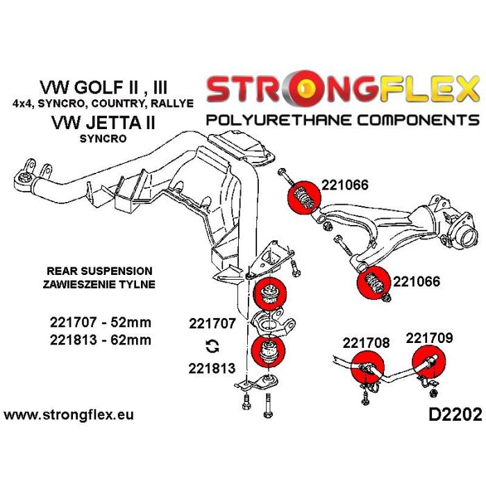 221708A: Tuleja stabilizatora tylnego wewnętrzna SPORT Volkswagen VW Golf 3