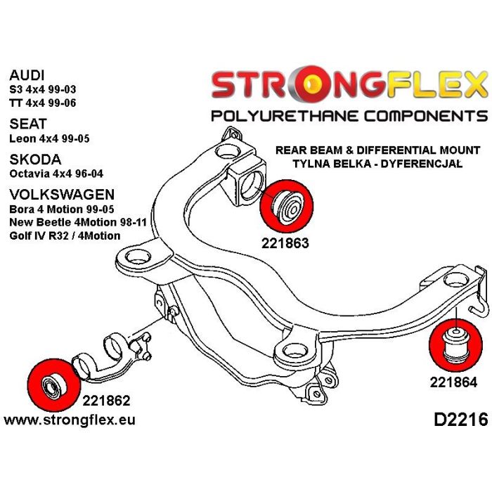 221862A: Tuleja tylnego dyferencjału - przednia SPORT Audi A3