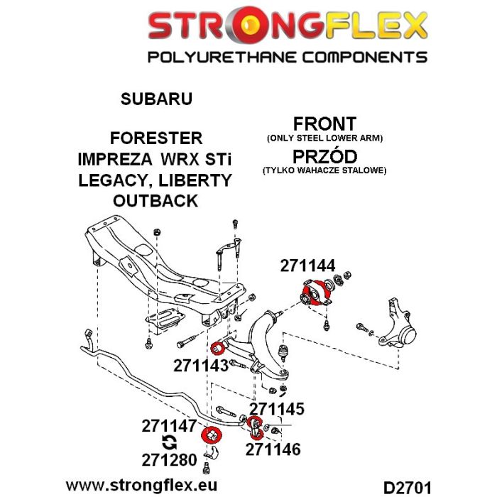 276090A: Zestaw tulei stabilizatorów i łączników przód - tył SPORT Subaru Impreza GC GF