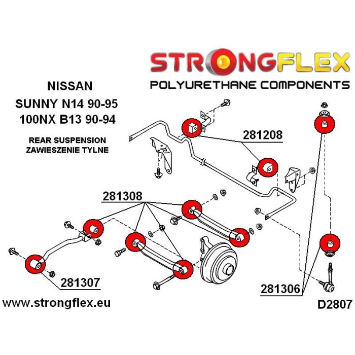 281307B: Tuleja wahacza tylnego wzdłużnego mocowanie nadwozia Nissan 100NX
