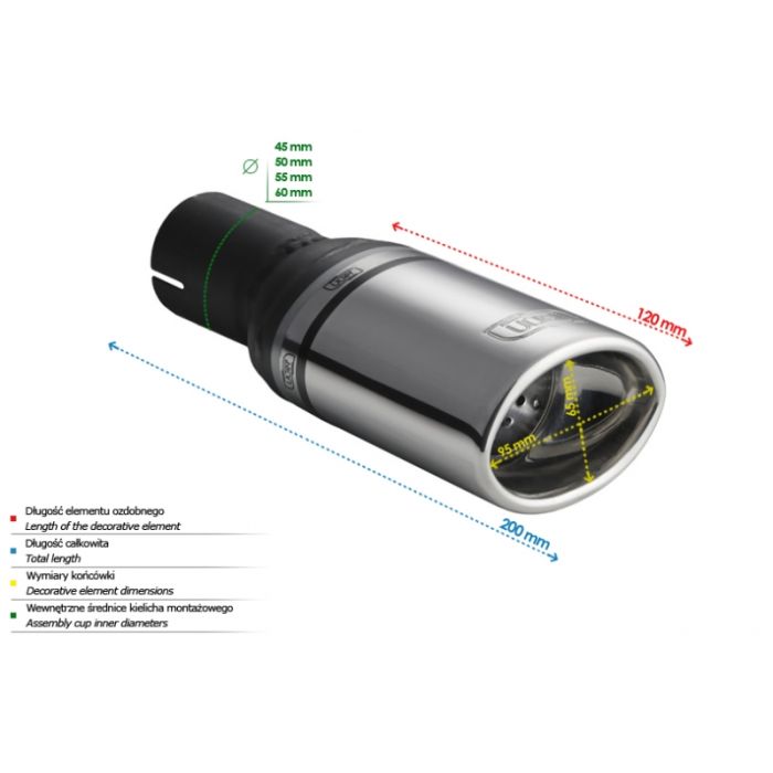 Universal Exhaust Tail Pipe Muffler Tip oval 95×65mm lenght 120mm mounting diameter 45mm