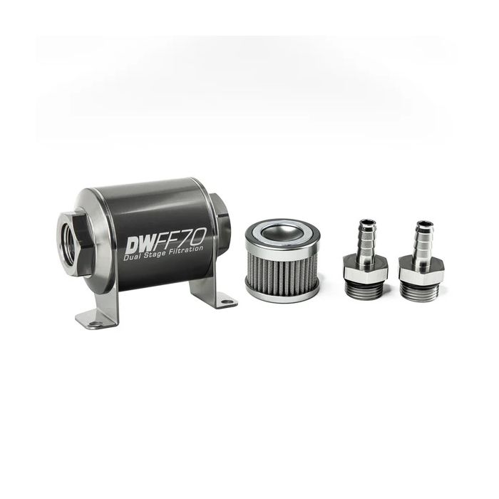 DeatschWerks In-Line Fuel Filter Kit 3/8IN 100 Micron 70mm