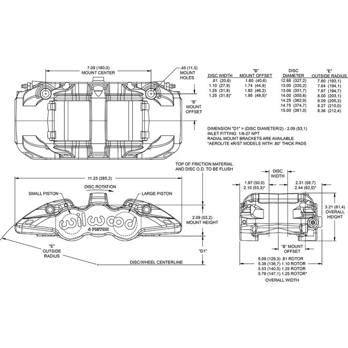 Wilwood 120-13288 Aero4 Radial Mount Caliper Left 4 Pistons
