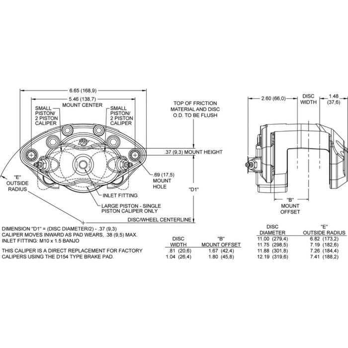 Wilwood 120-11872 D154 Universal Floating Mount Caliper 2 Pistons Black