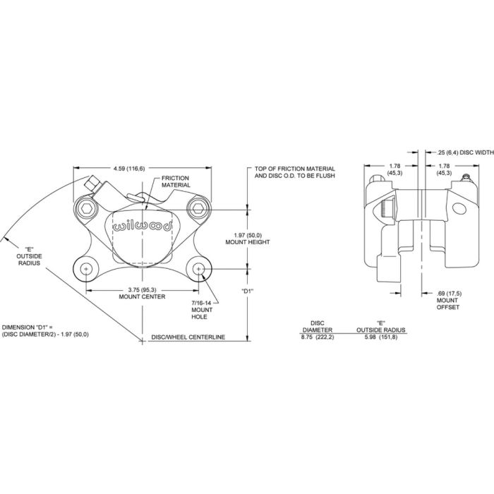 Wilwood 120-3842 Dynalite Single IIIA Universal Lug Mount Caliper 2 Pistons