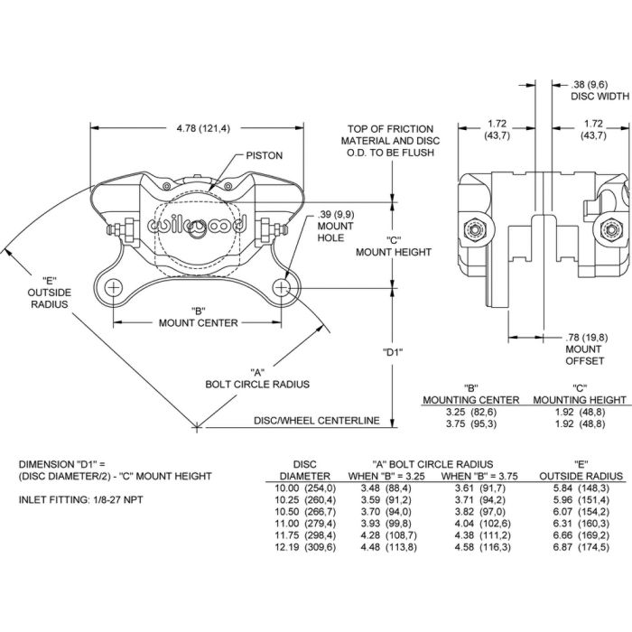 Wilwood 120-9687 Dynapro Single Universal Lug Mount Caliper 2 Pistons Black