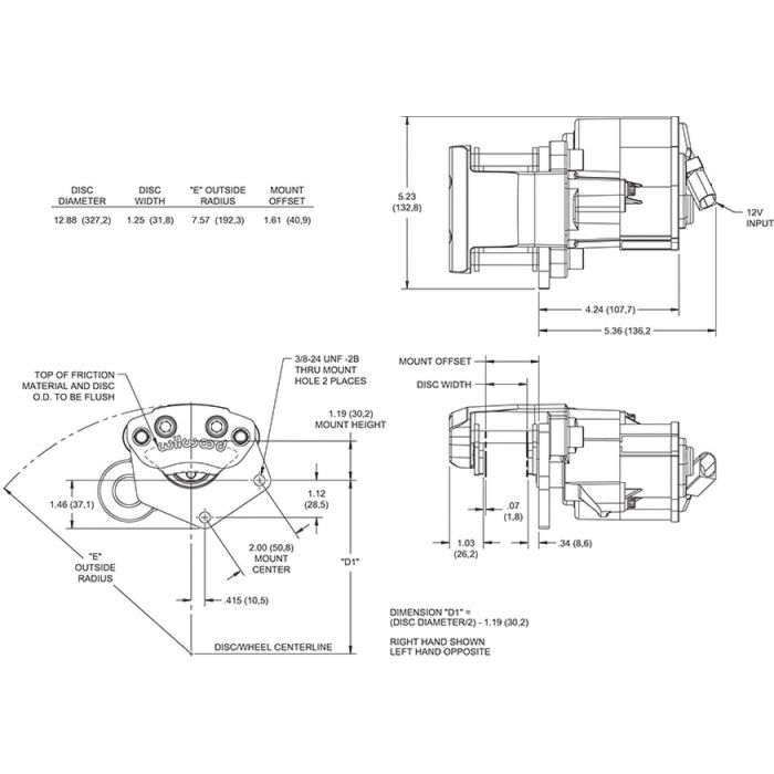 Wilwood 120-16340 Electric Parking Brake Floating Mount Caliper Right 1 Piston