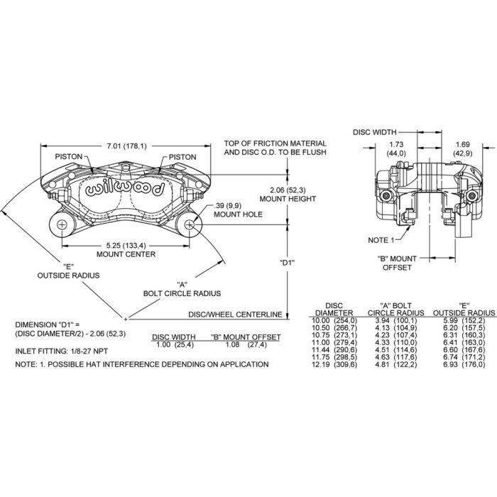 Wilwood 120-13745 Forged Dynalite-M Universal Lug Mount Caliper 4 Pistons Black