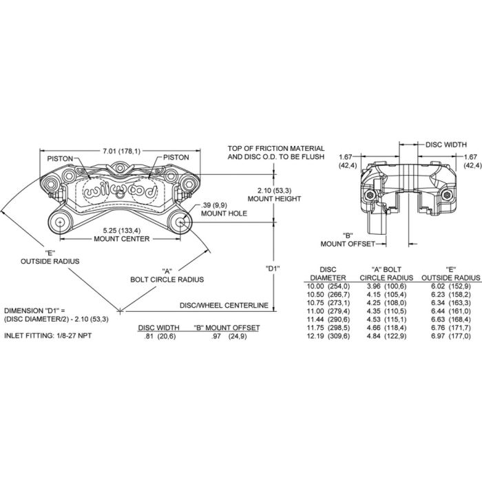 Wilwood 120-16190 Forged Dynapro Low Profile Universal Lug Mount Caliper 4 Pistons