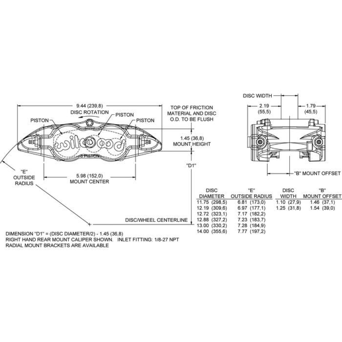 Wilwood 120-14489 FNSL6R - Dust Seal Radial Mount Caliper Right 6 Pistons Red