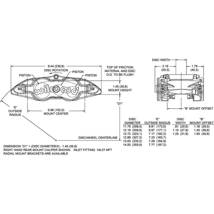 Wilwood 120-11780 FNSL6R Radial Mount Caliper Right 6 Pistons Red