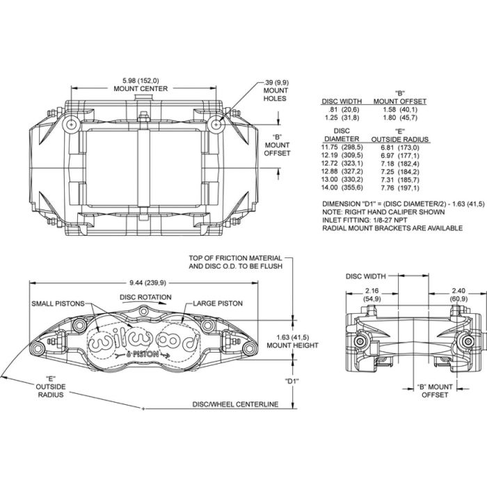 Wilwood 120-13237 Forged Superlite Radial Mount Caliper Right 6 Pistons