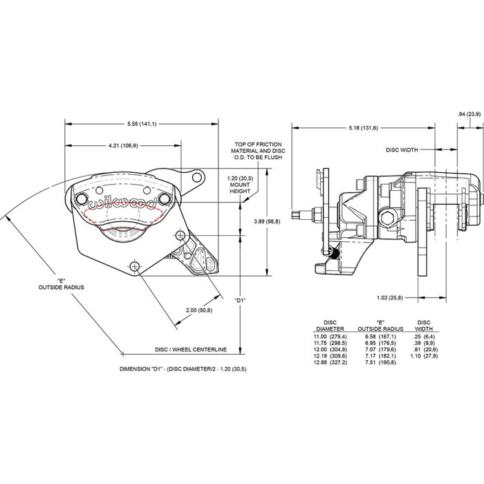 Wilwood 120-17143 MC4 Mechanical Floating Mount Caliper Right 1 Piston Black