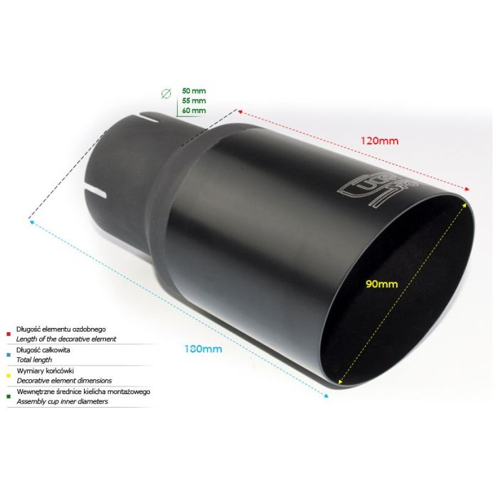 Universal Exhaust Tail Pipe Muffler Tip round 90mm lenght 120mm mounting diameter 65mm