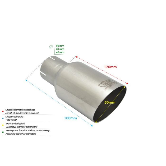 Universal Exhaust Tail Pipe Muffler Tip round 80mm lenght 120mm mounting diameter 60mm