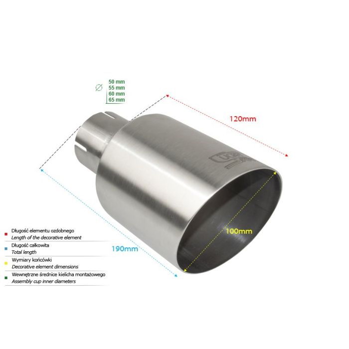 Universal Exhaust Tail Pipe Muffler Tip round 100mm lenght 120mm mounting diameter 60mm