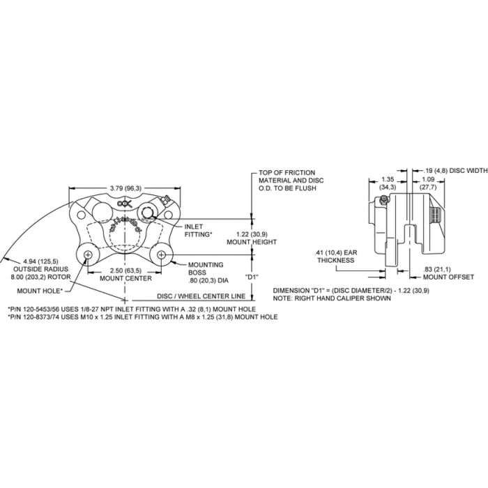 Wilwood 120-8373 PS-1 Lug Mount Caliper Right 2 Pistons