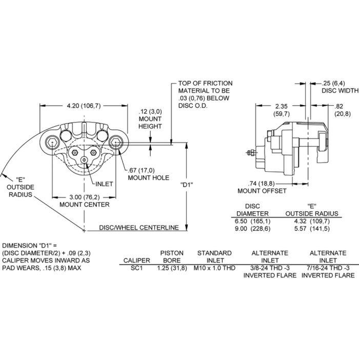 Wilwood 120-9851 SC1 Universal Floating Mount Caliper 1 Piston