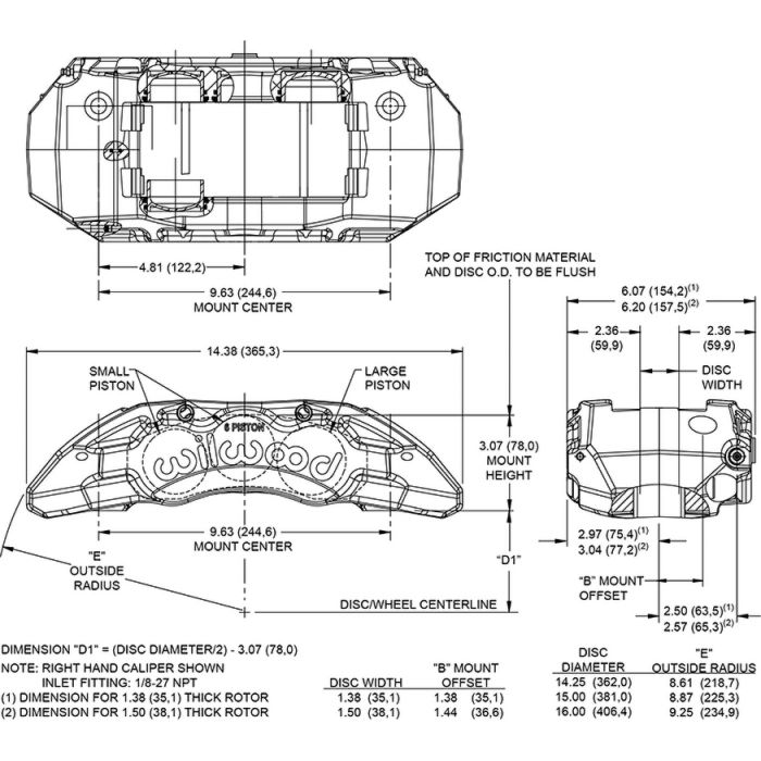 Wilwood 120-13817 TX6R Radial Mount Caliper Right 6 Pistons
