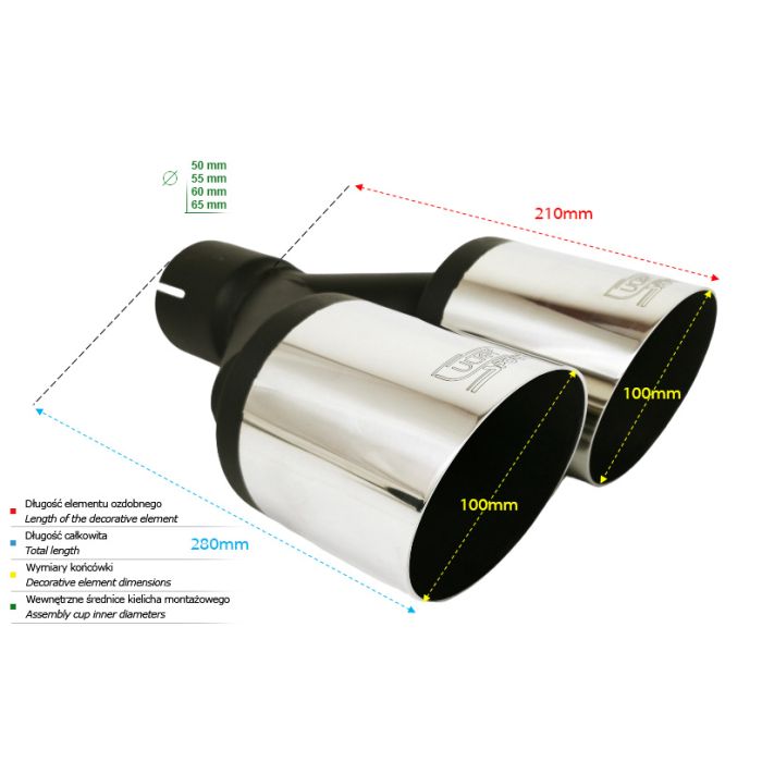 Universal Exhaust Tail Pipe Muffler Tip round 100mm lenght 200mm mounting diameter 50mm