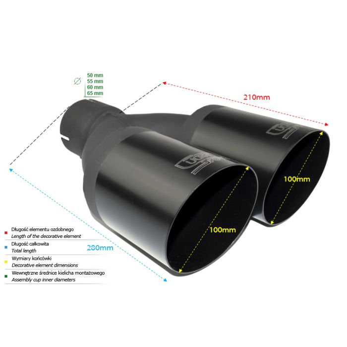 Universal Exhaust Tail Pipe Muffler Tip round 100mm lenght 280mm mounting diameter 60mm