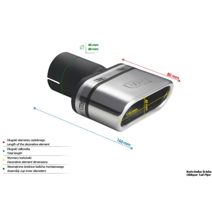 Universal Exhaust Tail Pipe Muffler Tip oval 110×45mm lenght 80mm mounting diameter 45mm
