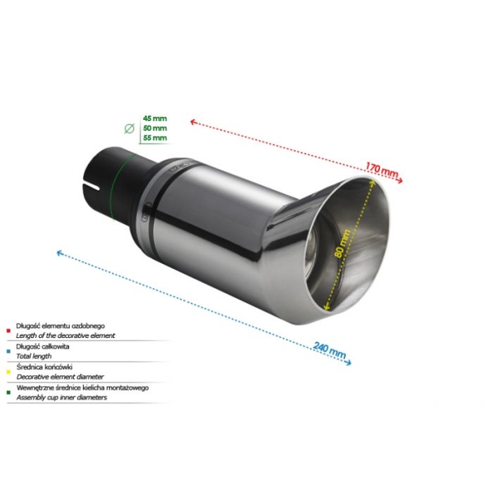 Universal Exhaust Tail Pipe Muffler Tip round 80mm lenght 170mm mounting diameter 50mm