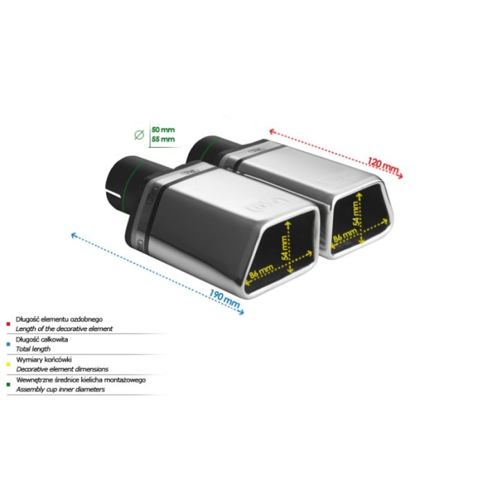Universal Exhaust Tail Pipe Muffler Tip special 86×54mm lenght 120mm mounting diameter 55mm