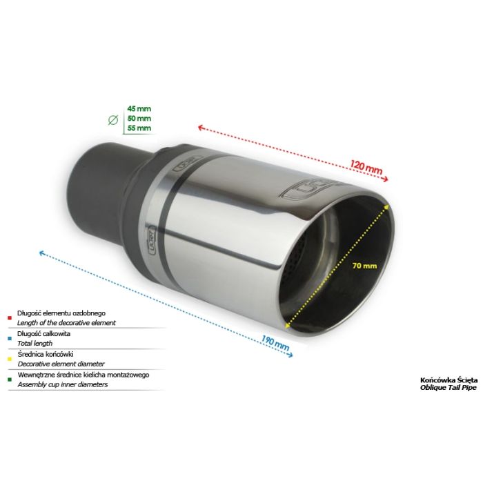 Universal Exhaust Tail Pipe Muffler Tip round 70mm lenght 120mm mounting diameter 50mm