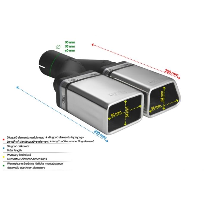 Universal Exhaust Tail Pipe Muffler Tip special 86×54mm lenght 200mm mounting diameter 55mm