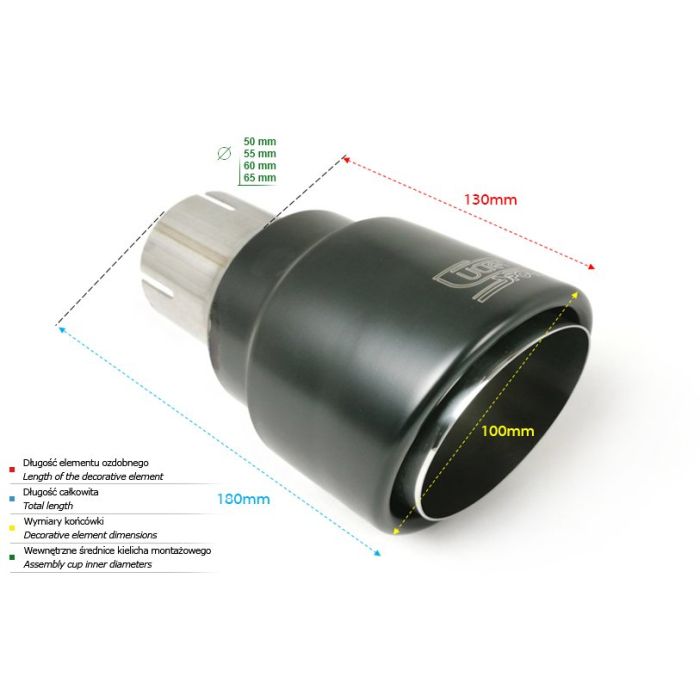 Universal Exhaust Tail Pipe Muffler Tip round 100mm lenght 120mm mounting diameter 50mm