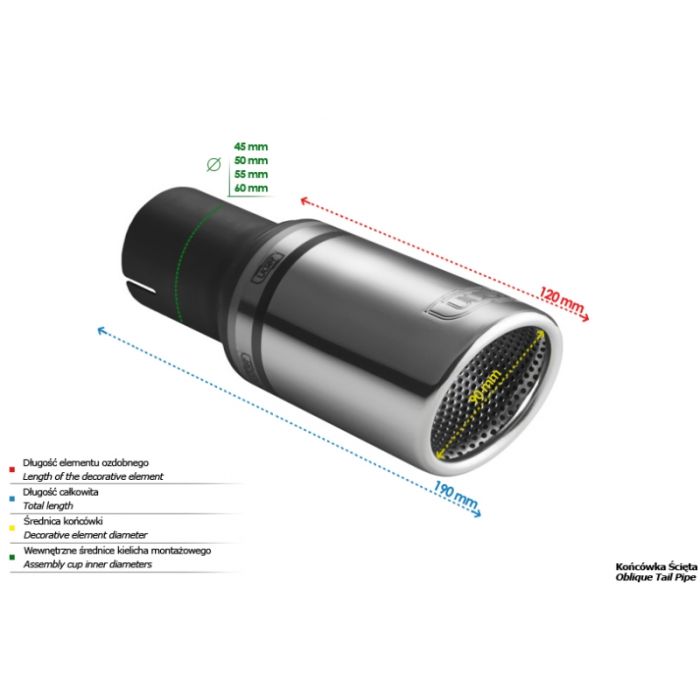 Universal Exhaust Tail Pipe Muffler Tip round 90mm lenght 190mm mounting diameter 50mm