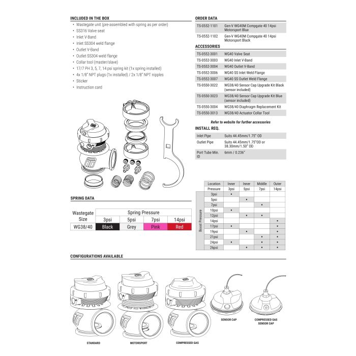 Turbosmart wastegate WG40M GenV Compgate 40 14psi Motorsport Black