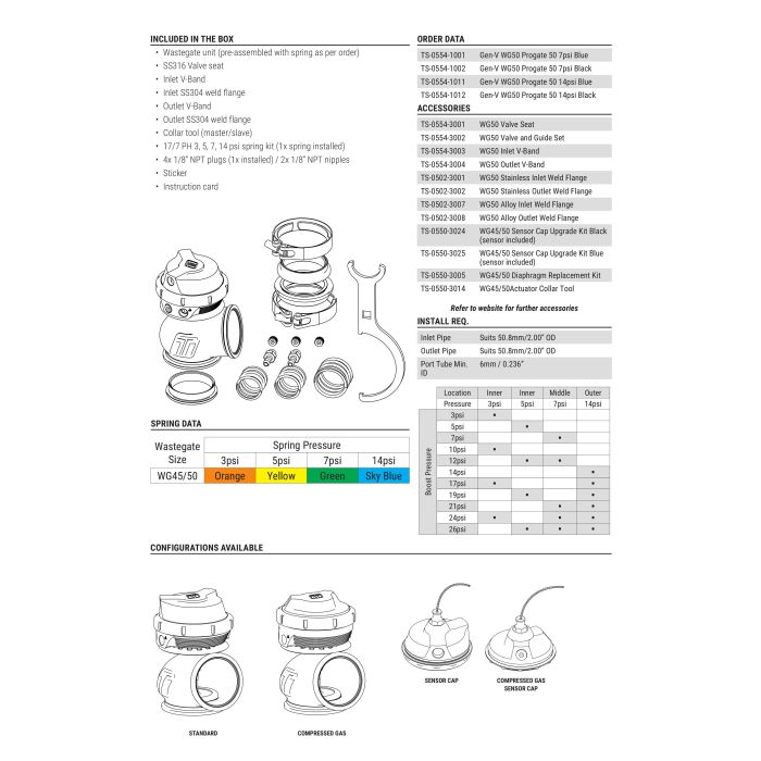Turbosmart wastegate WG50 GenV Progate 50 14psi Black