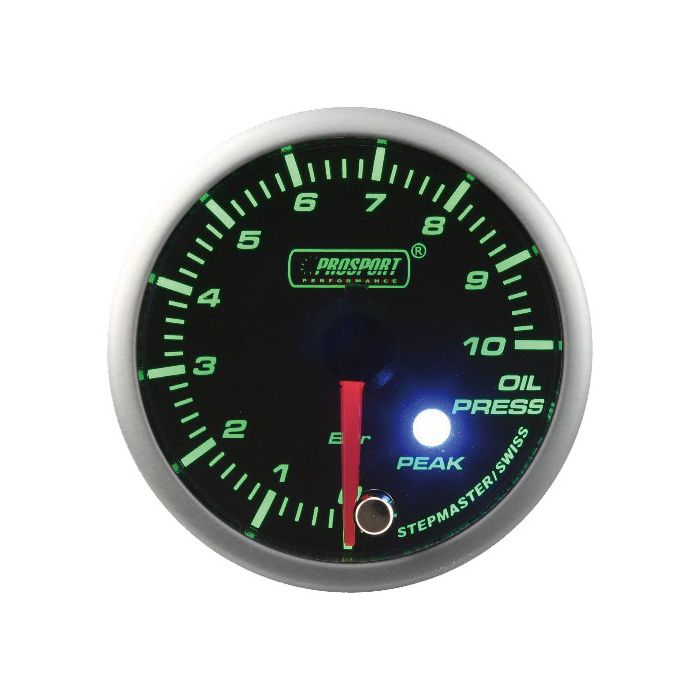 Wskaźnik Prosport ciśnienie oleju seria Stepper Motor Peak 52mm Green