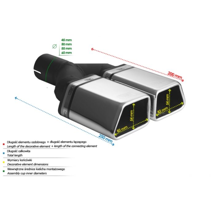 Universal Exhaust Tail Pipe Muffler Tip special 86×54mm lenght 200mm mounting diameter 60mm