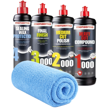 MENZERNA Polishing Compound Set 1000 2000 3000 + Sealing Wax Protection 4x250ml + Microfibre Cloth Paint Correction and Protection
