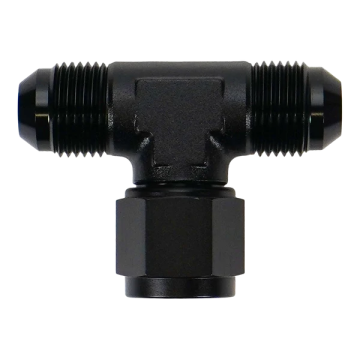 8AN Male Flare to Female Flare Swivel Tee on 90 DeatschWerks