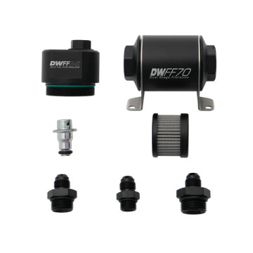 DWFFR-X 70mm Billet Fuel Filter Regulator 10 Micron with 6AN Fittings DeatschWerks