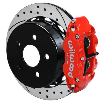 Wilwood 140-18075-DR Forged Narrow Superlite 4R Big Brake Rear Brake Kit For OE Parking Brake 13.5 Drilled Rotor Red