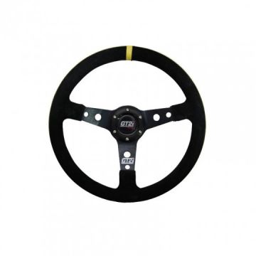 GT2I Race Suede Steering Wheel Dished 75 (Seude + Silver Spoke) Black